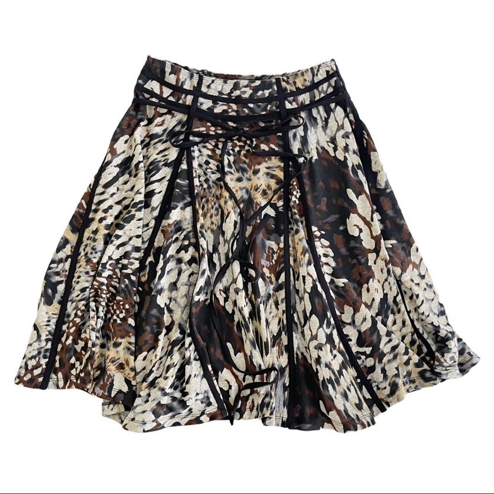Lapis Animal Print A-Line‎ Full Mid Rise Soft Flowy Boho Knee Length Swing Skirt